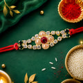 Traditional Rakhi for Brother – Floral Stone Studded Design
