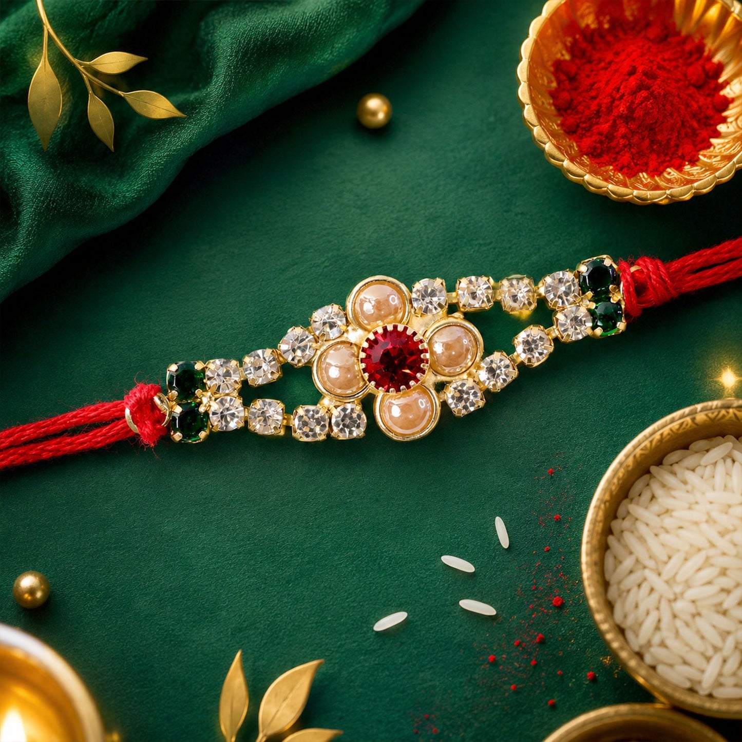 Floral Bar Stone Studded Premium Designer Traditional Rakhi for Brother