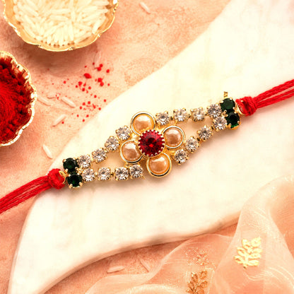 Floral Bar Stone Studded Premium Designer Traditional Rakhi for Brother