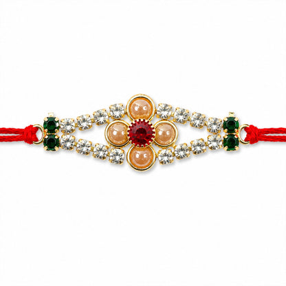 Floral Bar Stone Studded Premium Designer Traditional Rakhi for Brother