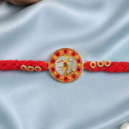 Divine Ganesha Round Rakhi with Stone Studded Border Rakhi for Brother