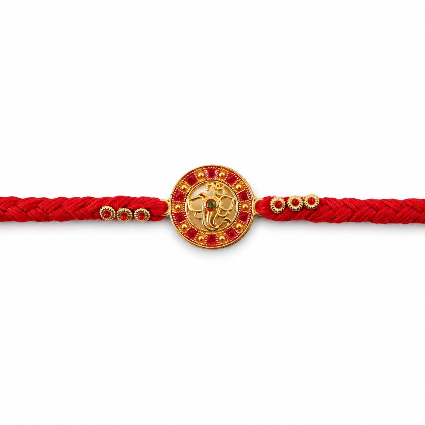 Divine Ganesha Round Rakhi with Stone Studded Border Rakhi for Brother