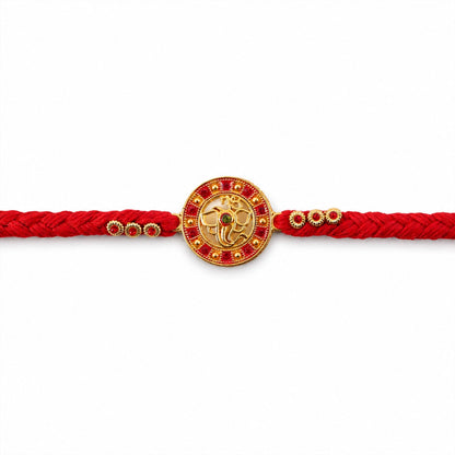 Divine Ganesha Round Rakhi with Stone Studded Border Rakhi for Brother