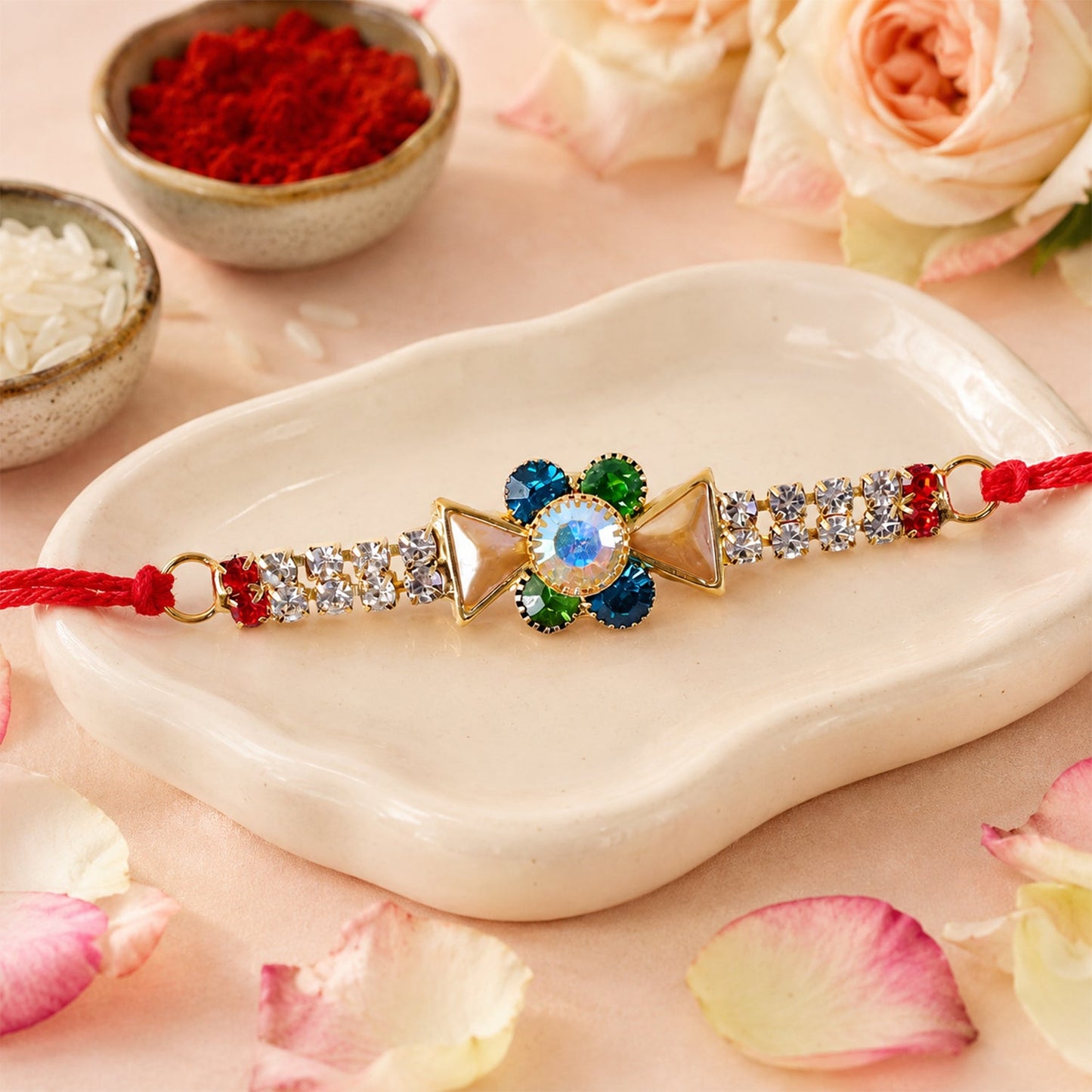 Premium Bar Stone Studded Designer Premium Traditional Rakhi for Brother