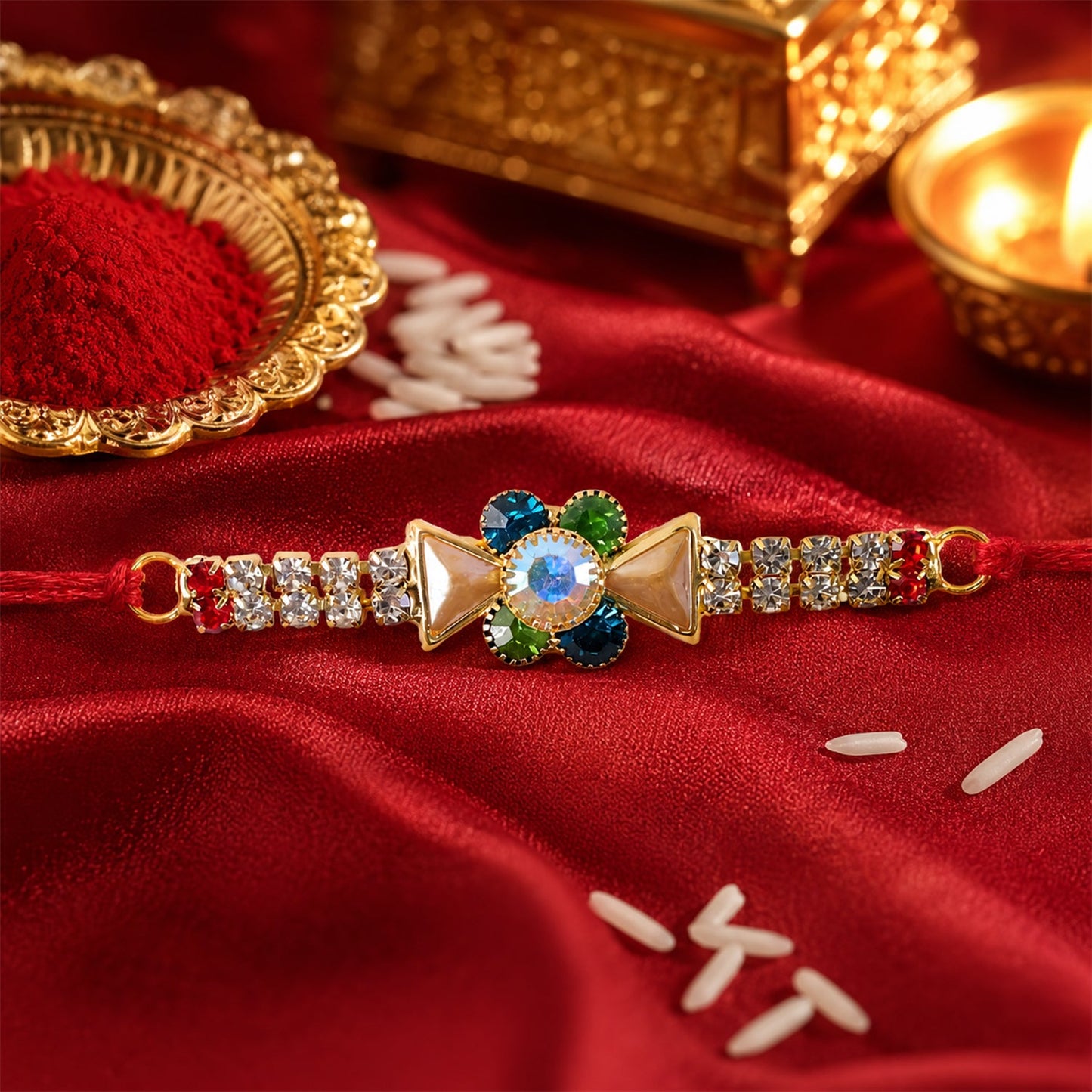 Premium Bar Stone Studded Designer Premium Traditional Rakhi for Brother