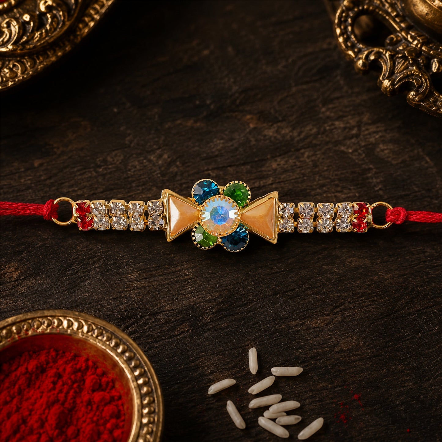 Premium Bar Stone Studded Designer Premium Traditional Rakhi for Brother