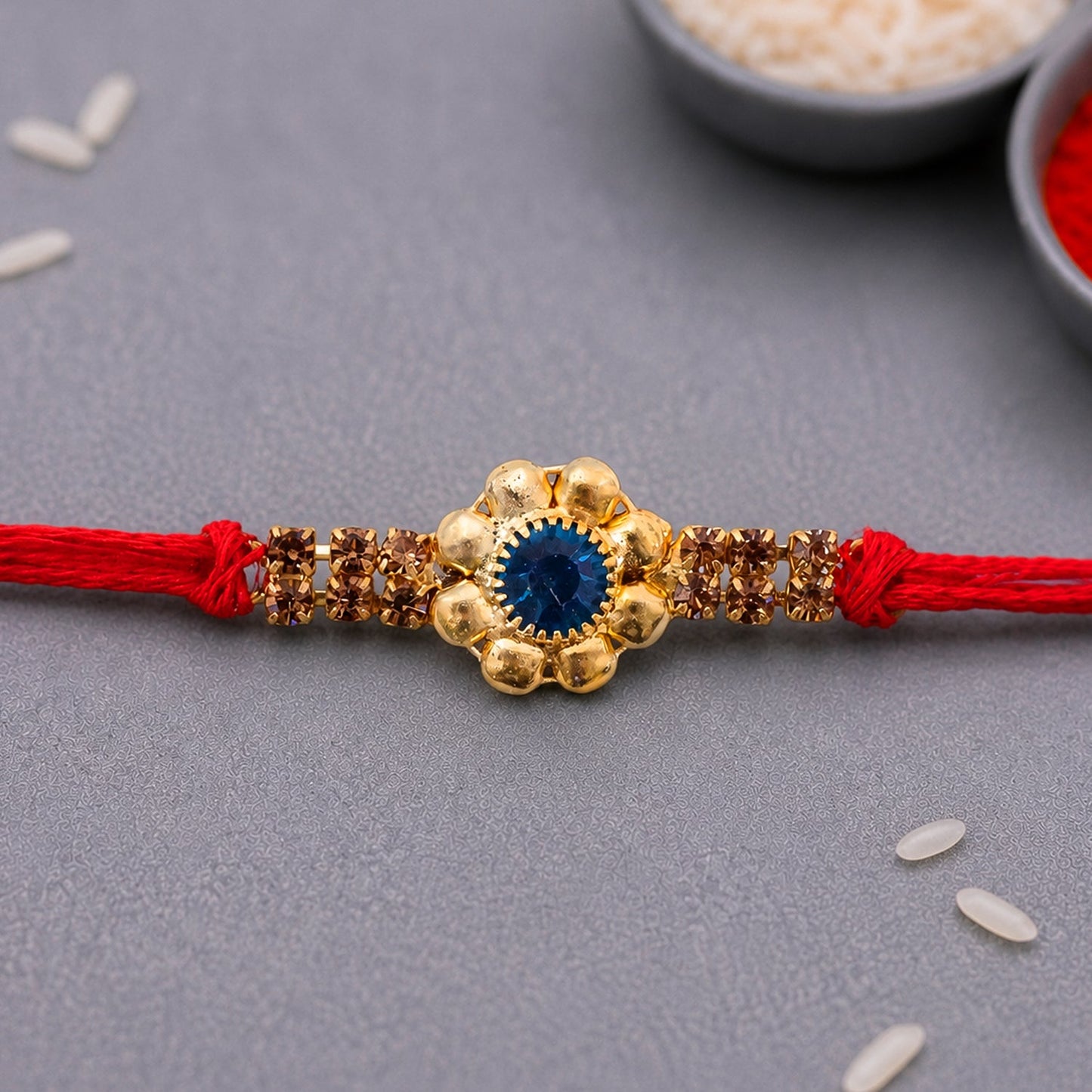 Floral Center Stone Studded Designer Rakhi for Brother