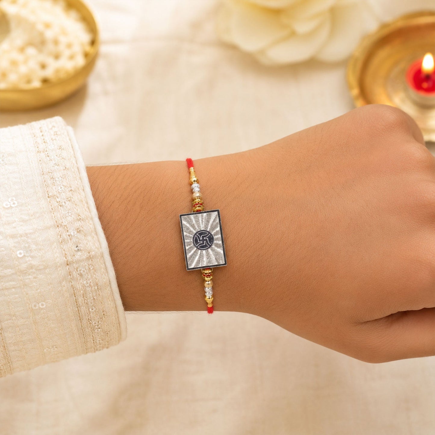 Om Symbol Square Medallion Designer Rakhi for Brother