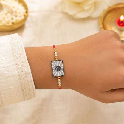 Om Symbol Square Medallion Designer Rakhi for Brother