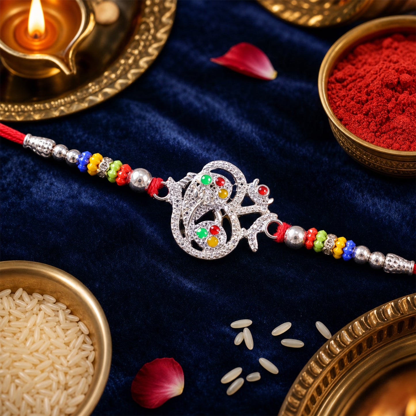 Om Design Ganesha Stone Beads Designer Rakhi For Brother