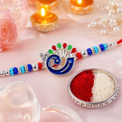 Peacock Motif Beaded Designer Premium Traditional Rakhi for Brother