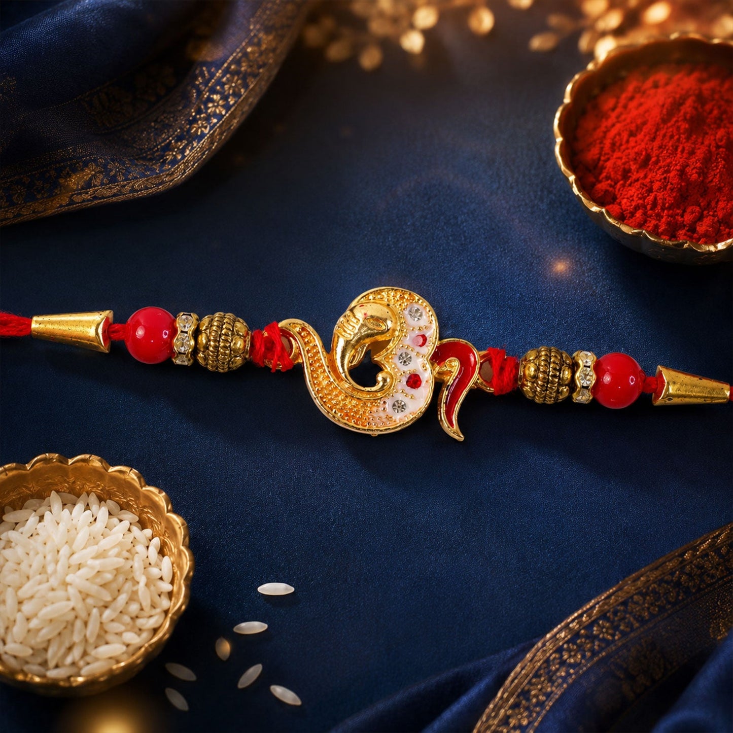 Om Symbol Ganesha Charm Premium Designer Traditional Rakhi for Brother