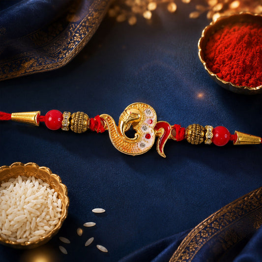 Om Symbol Ganesha Charm Premium Designer Traditional Rakhi for Brother