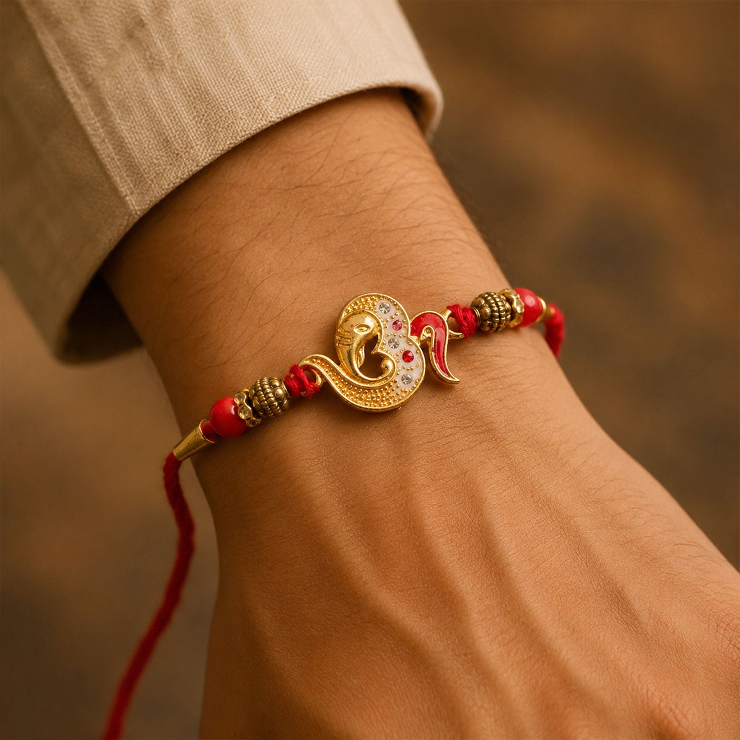 Om Symbol Ganesha Charm Premium Designer Traditional Rakhi for Brother
