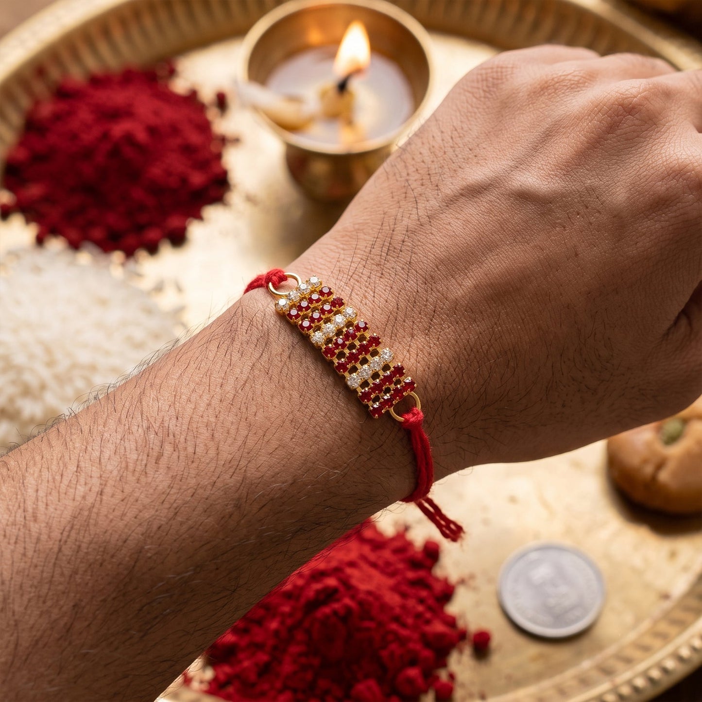 Simple Beaded Thread Premium Designer Traditional Rakhi for Brother