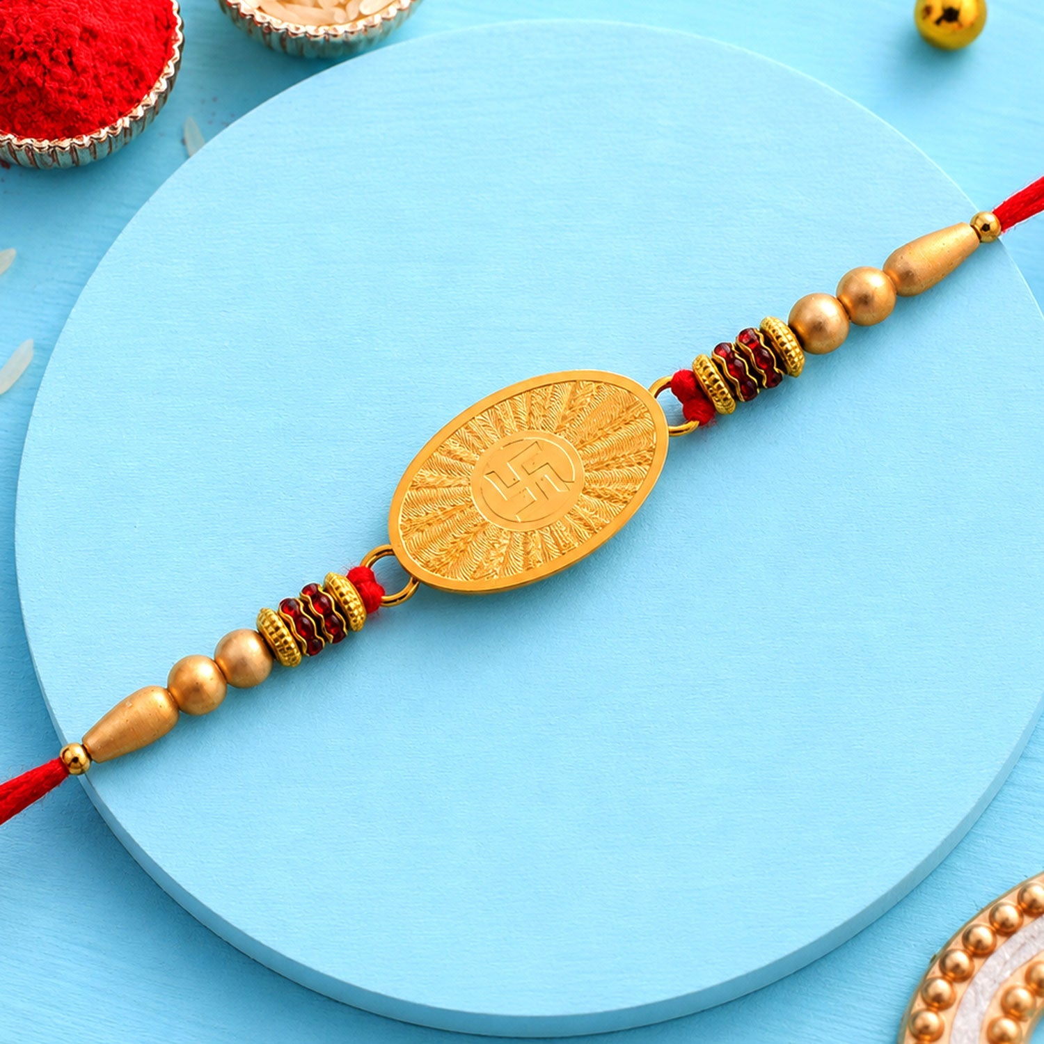 Round Swastik Symbol Designer Rakhi for Brother