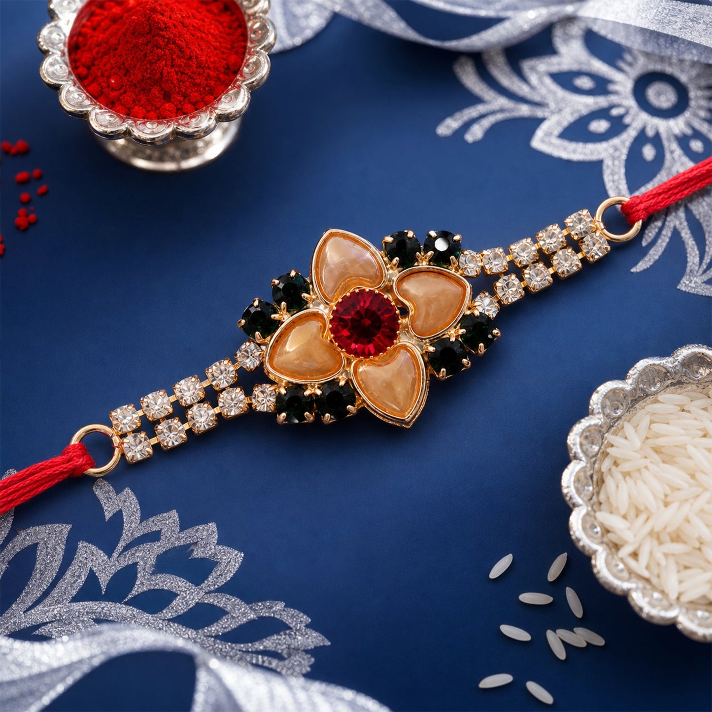 Floral Petal Stone Studded Premium Designer Rakhi for Brother