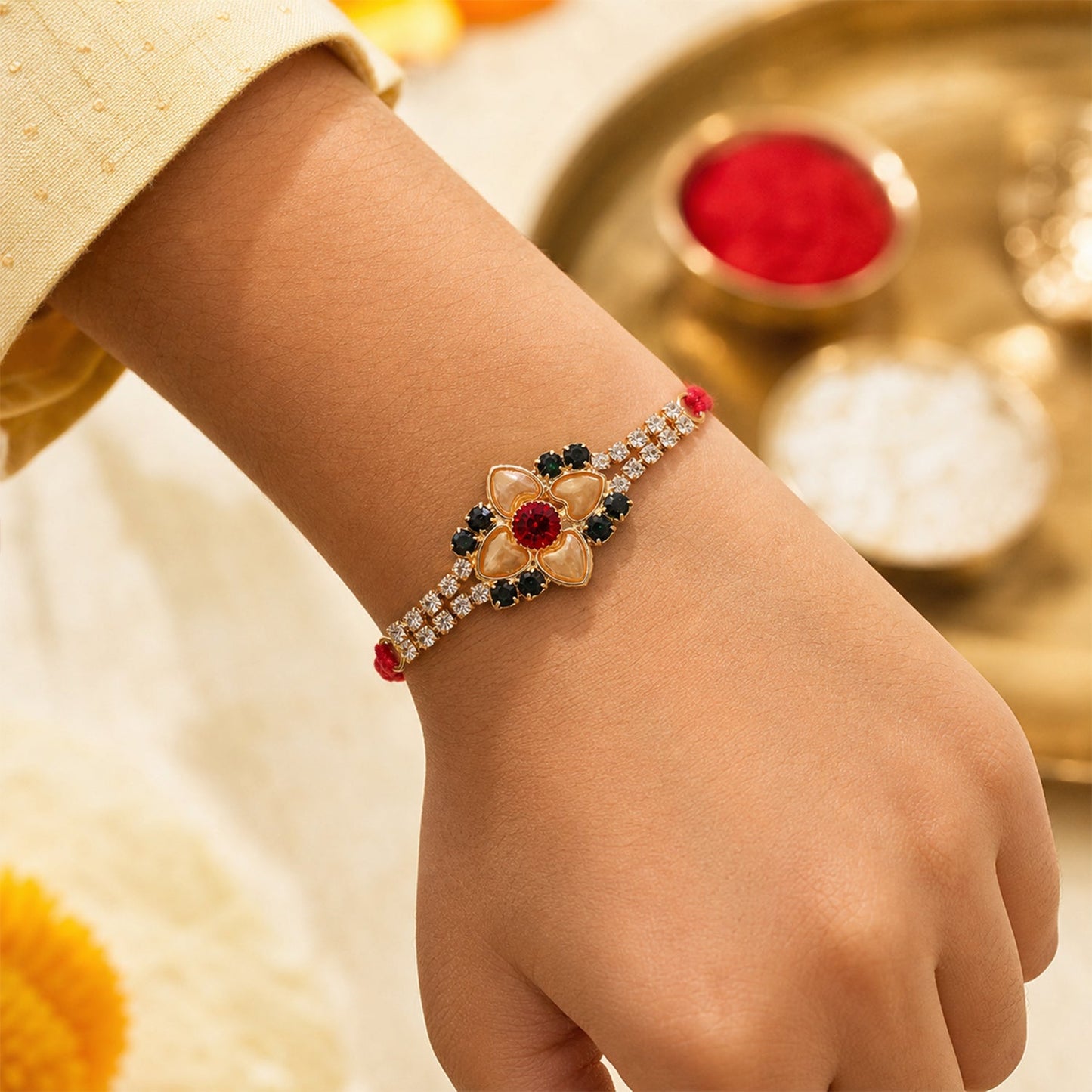 Floral Petal Stone Studded Premium Designer Rakhi for Brother