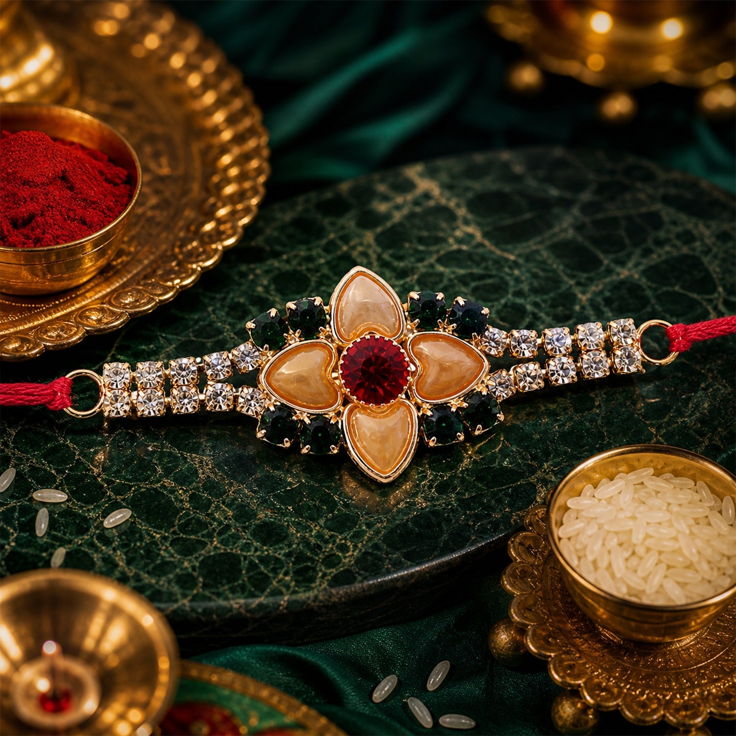 Floral Petal Stone Studded Premium Designer Rakhi for Brother