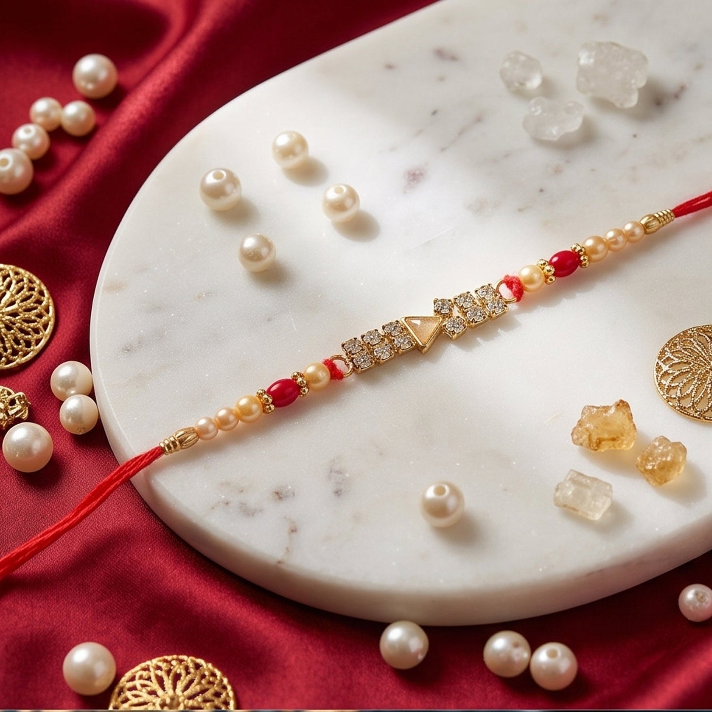 Diamond Stone Beads Charm Rakhi for Brother Bhai Raksha Bandhan Festival Special Gift