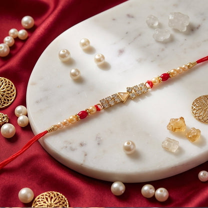 Diamond Stone Beads Charm Rakhi for Brother Bhai Raksha Bandhan Festival Special Gift
