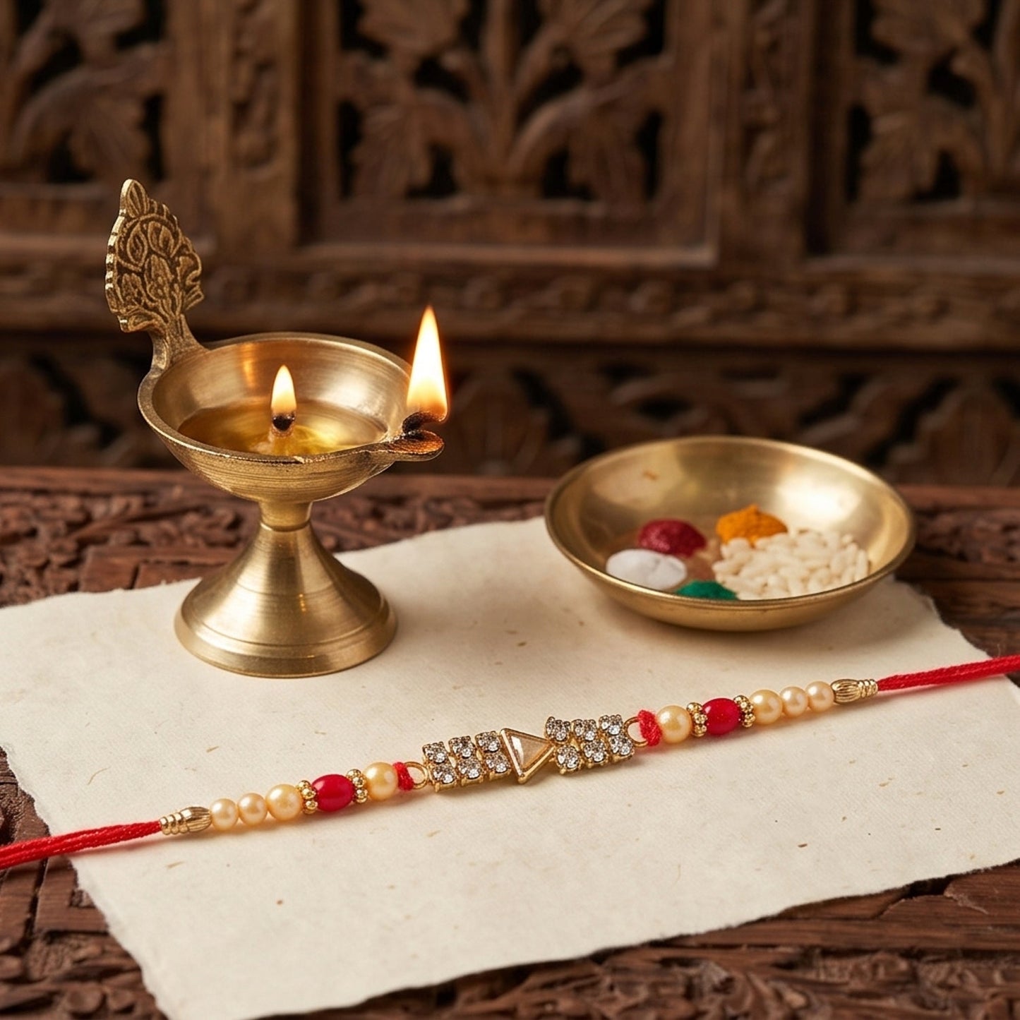 Diamond Stone Beads Charm Rakhi for Brother Bhai Raksha Bandhan Festival Special Gift