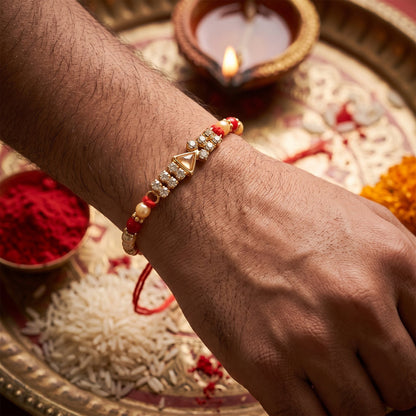 Diamond Stone Beads Charm Rakhi for Brother Bhai Raksha Bandhan Festival Special Gift