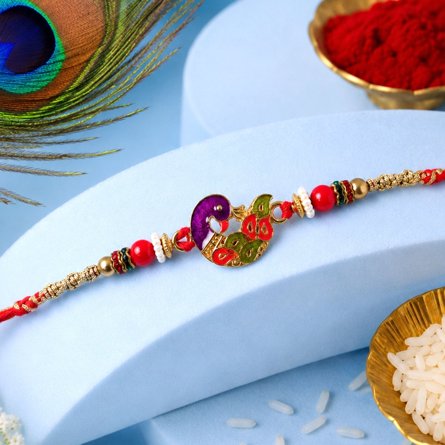 Peacock Motif Beaded Premium Designer Rakhi for Brother