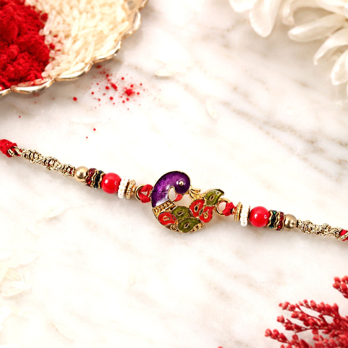 Peacock Motif Beaded Premium Designer Rakhi for Brother