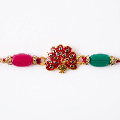 Peacock Charm Beaded Designer Premium Traditional Rakhi for Brother