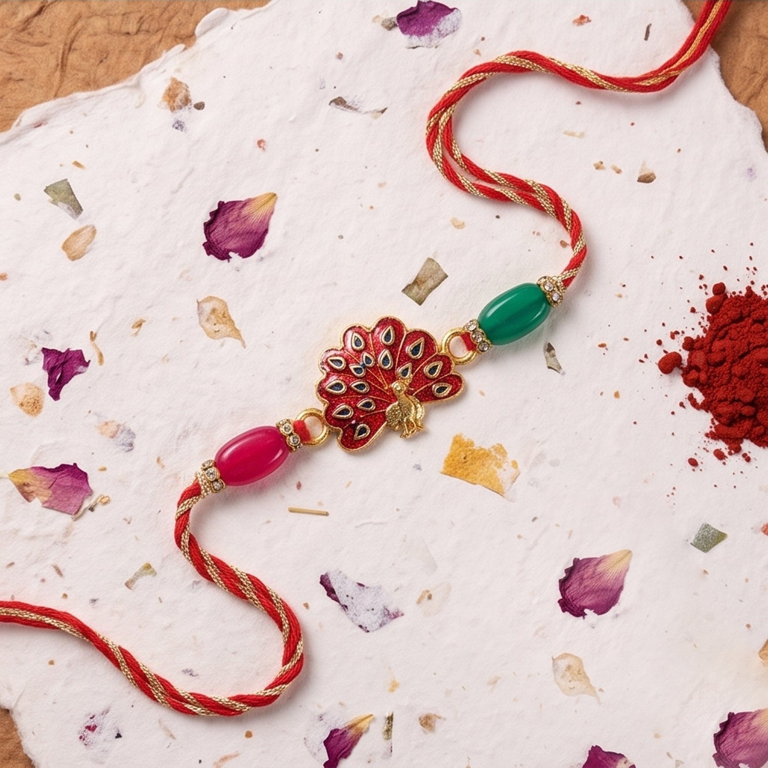 Peacock Charm Beaded Designer Premium Traditional Rakhi for Brother