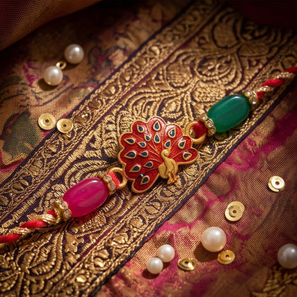 Peacock Charm Beaded Designer Premium Traditional Rakhi for Brother
