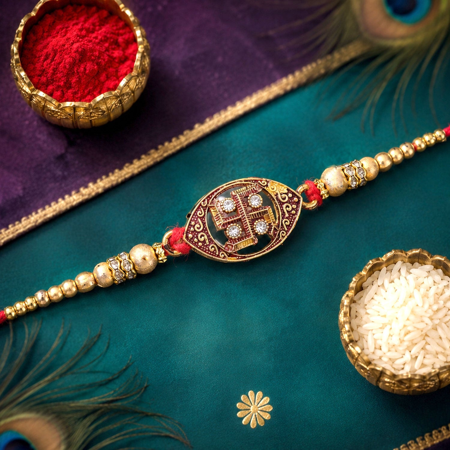 Traditional Swastik Design Rakhi with Enamel Rakhi for Brother