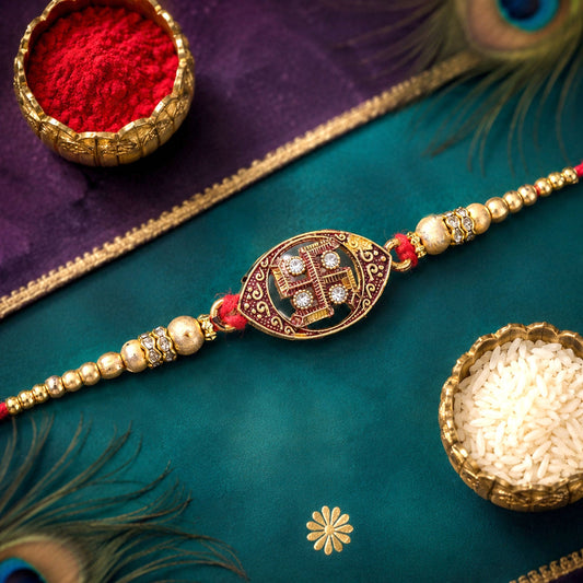 Traditional Swastik Design Rakhi with Enamel Rakhi for Brother