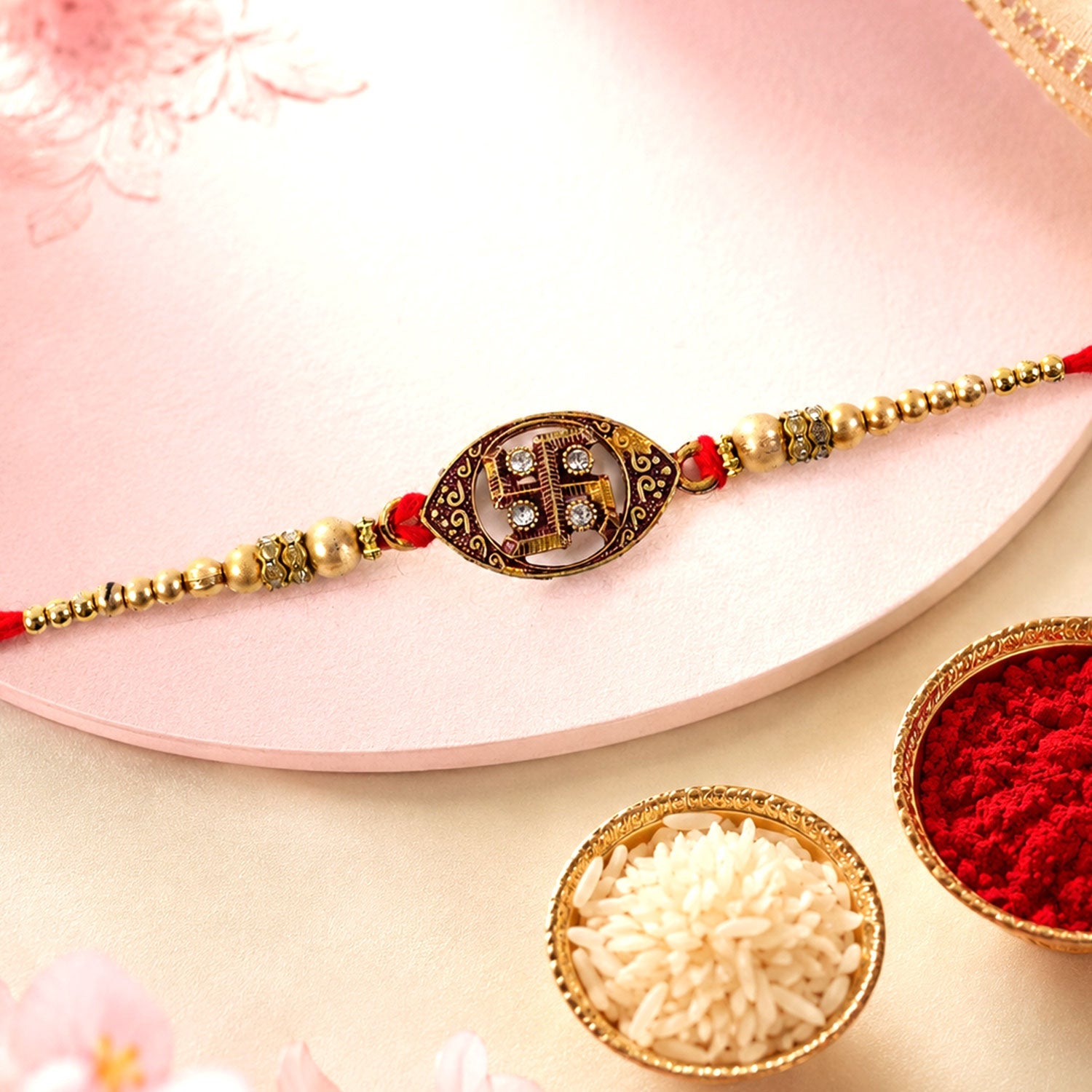 Traditional Swastik Design Rakhi with Enamel Rakhi for Brother
