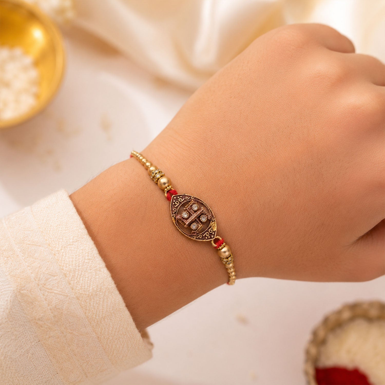 Traditional Swastik Design Rakhi with Enamel Rakhi for Brother