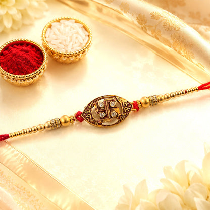 Traditional Swastik Design Rakhi with Enamel Rakhi for Brother