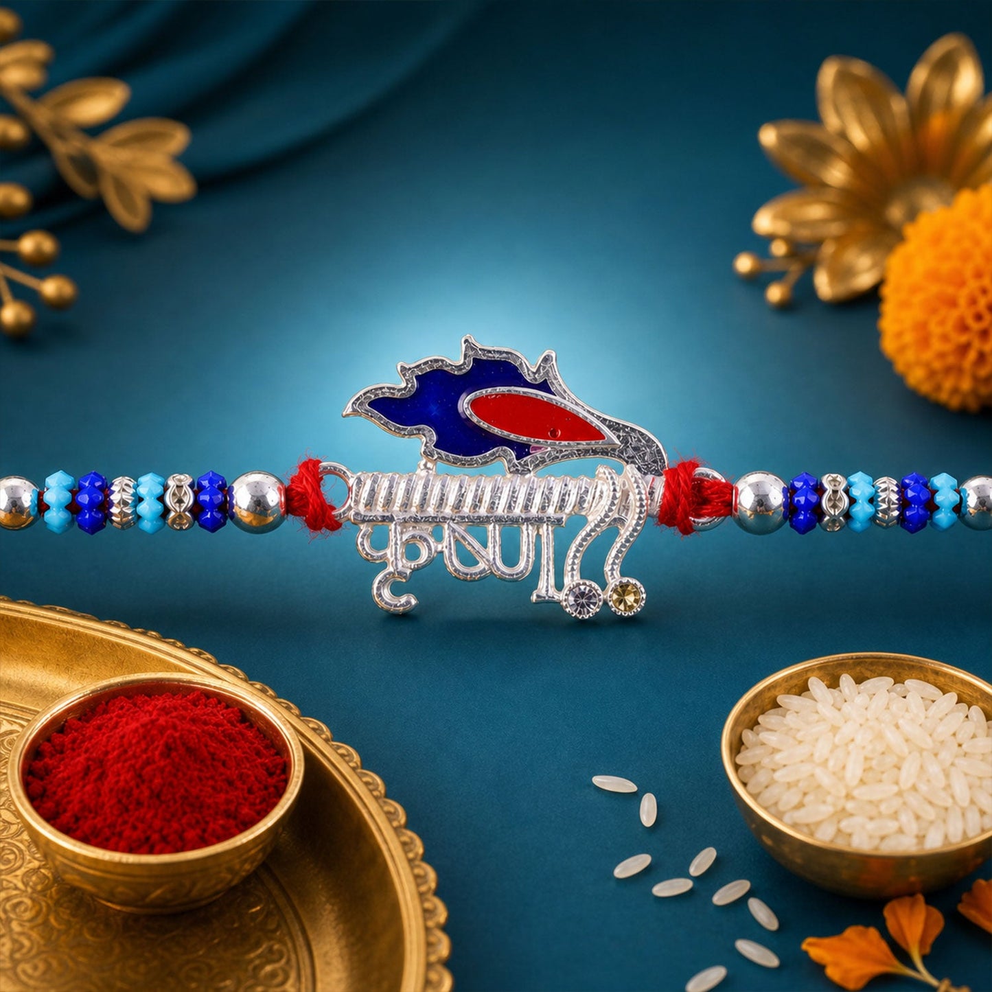 Krishna Text Beaded Designer Premium Traditional Rakhi for Brother