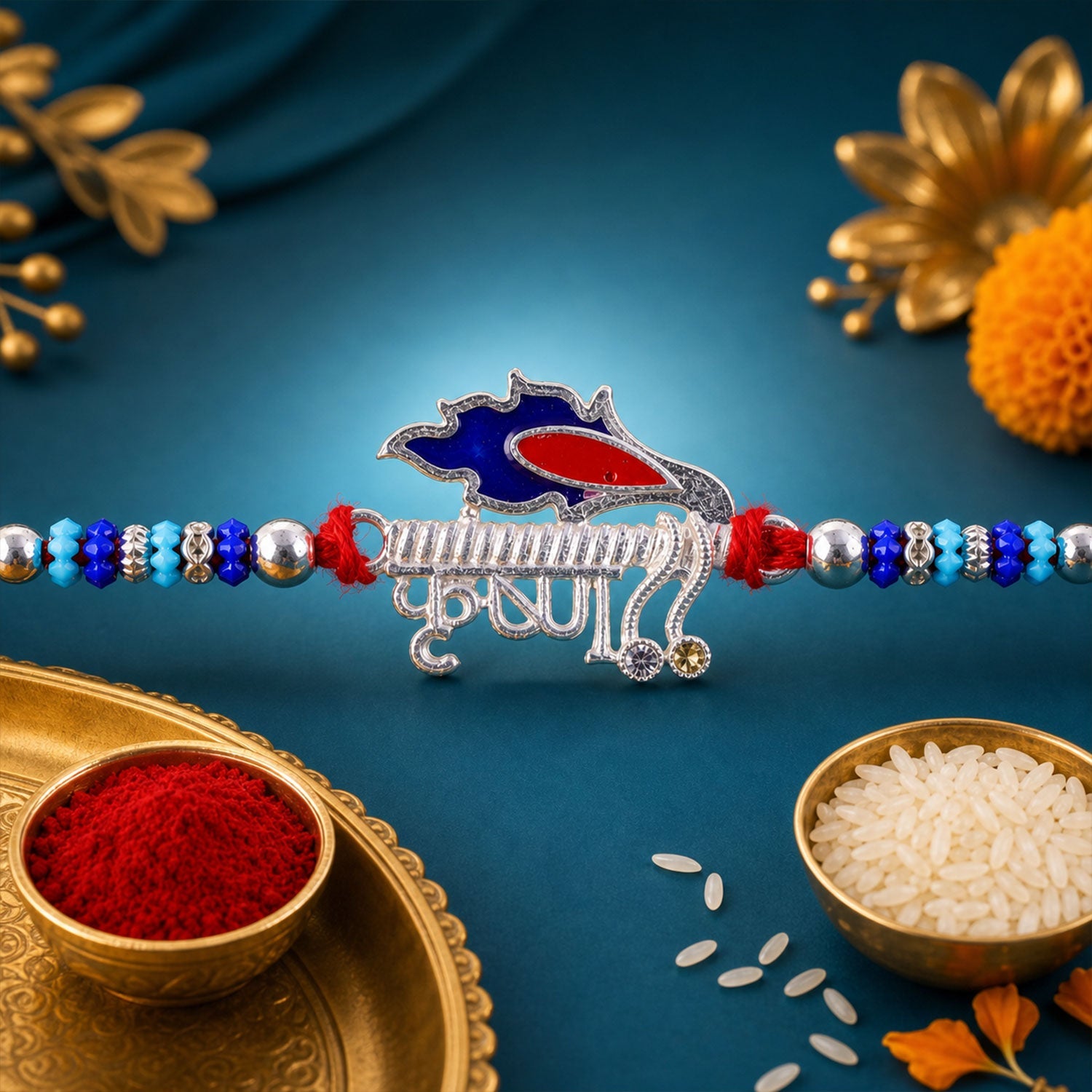 Krishna Text Beaded Designer Premium Traditional Rakhi for Brother