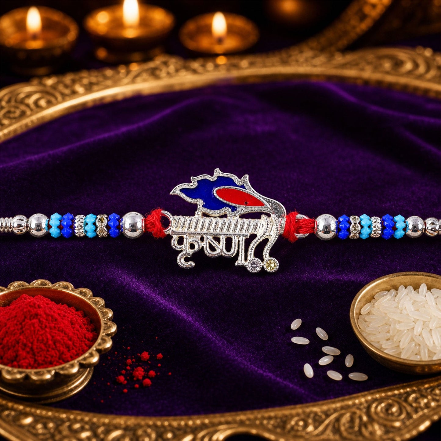 Krishna Text Beaded Designer Premium Traditional Rakhi for Brother