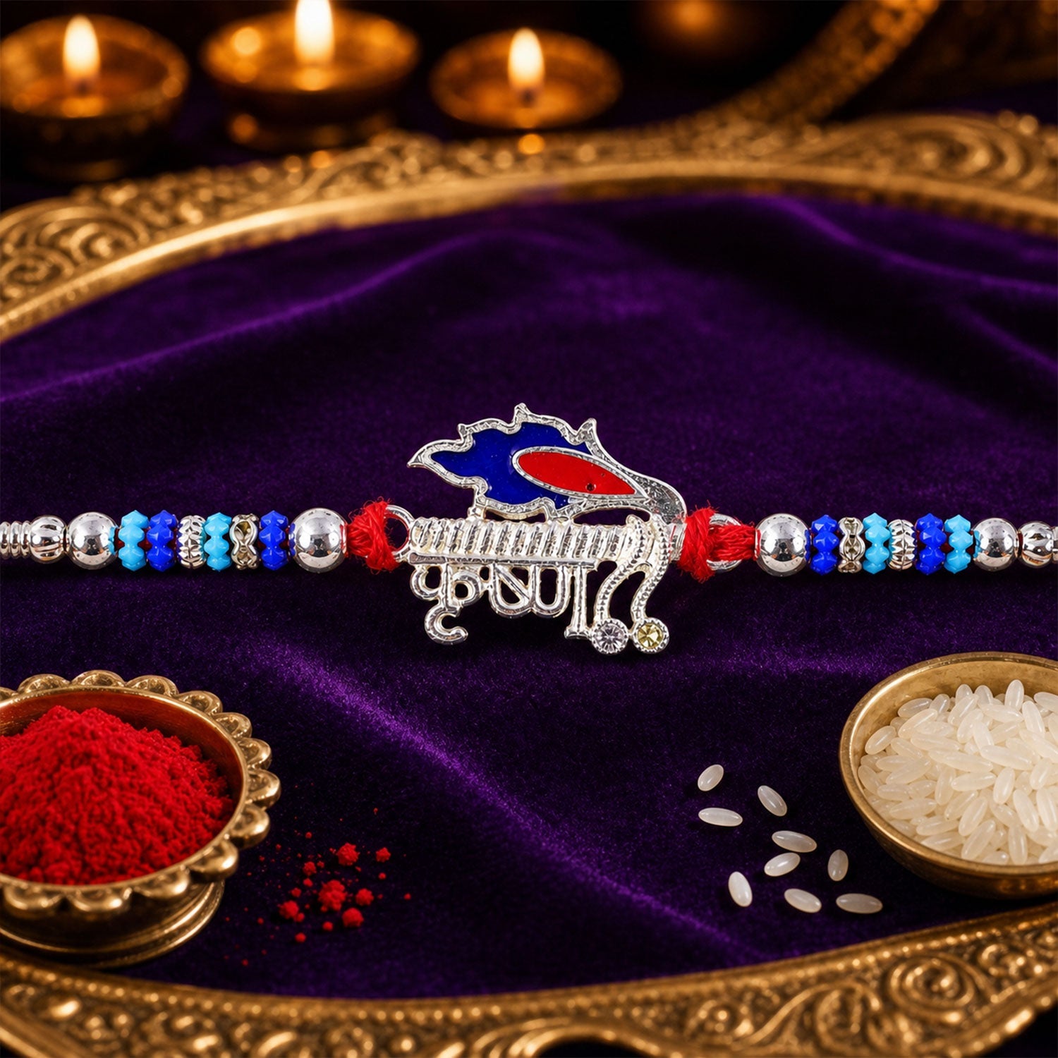 Krishna Text Beaded Designer Premium Traditional Rakhi for Brother