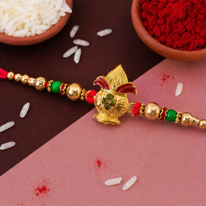 Traditional Golden Kalash Motif Rakhi with Beadwork Rakhi for Brother