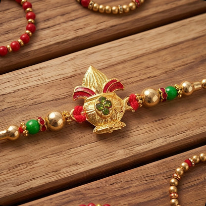 Traditional Golden Kalash Motif Rakhi with Beadwork Rakhi for Brother