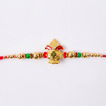 Traditional Golden Kalash Motif Rakhi with Beadwork Rakhi for Brother