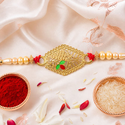 Leaf Motif Stone Studded Designer Premium Traditional Rakhi for Brother