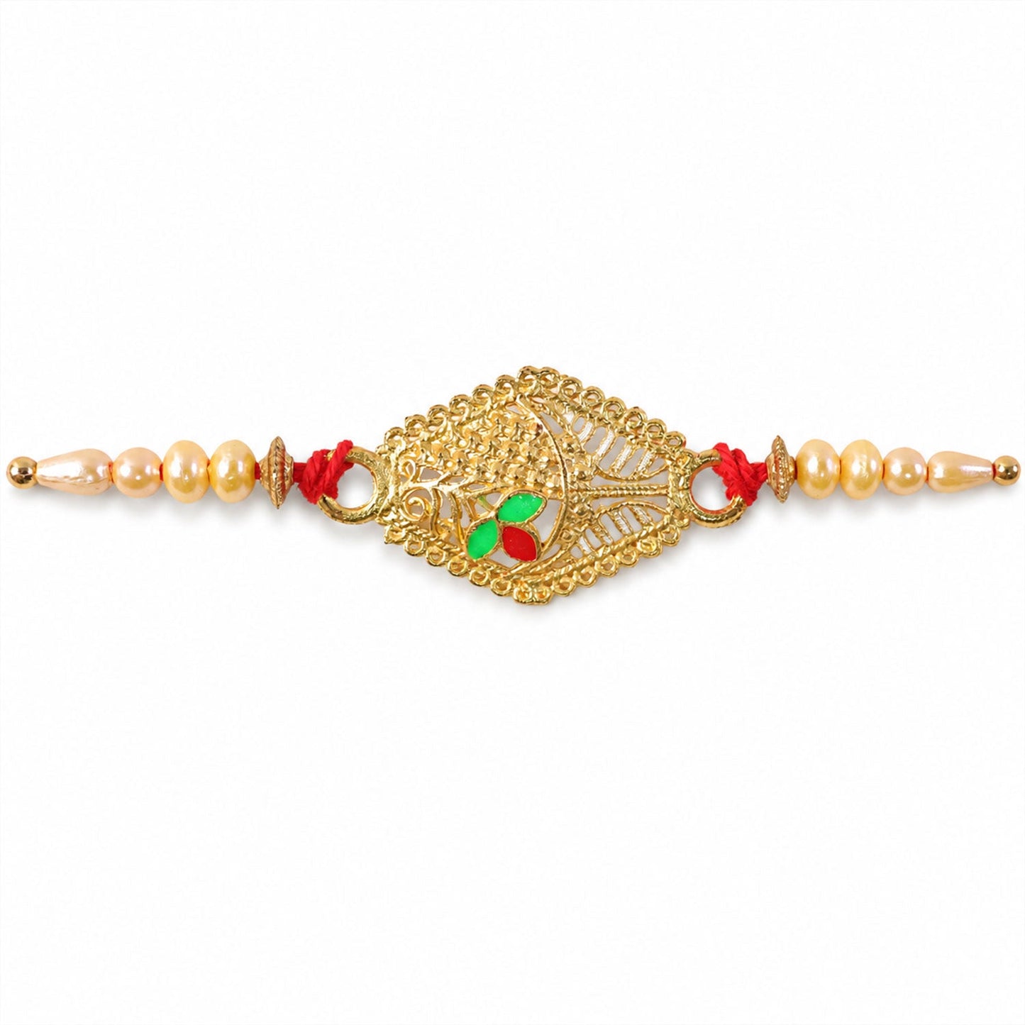 Leaf Motif Stone Studded Designer Premium Traditional Rakhi for Brother