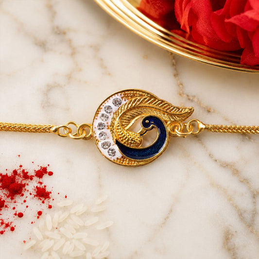 Peacock Paisley Stone Studded Premium Designer Rakhi for Brother