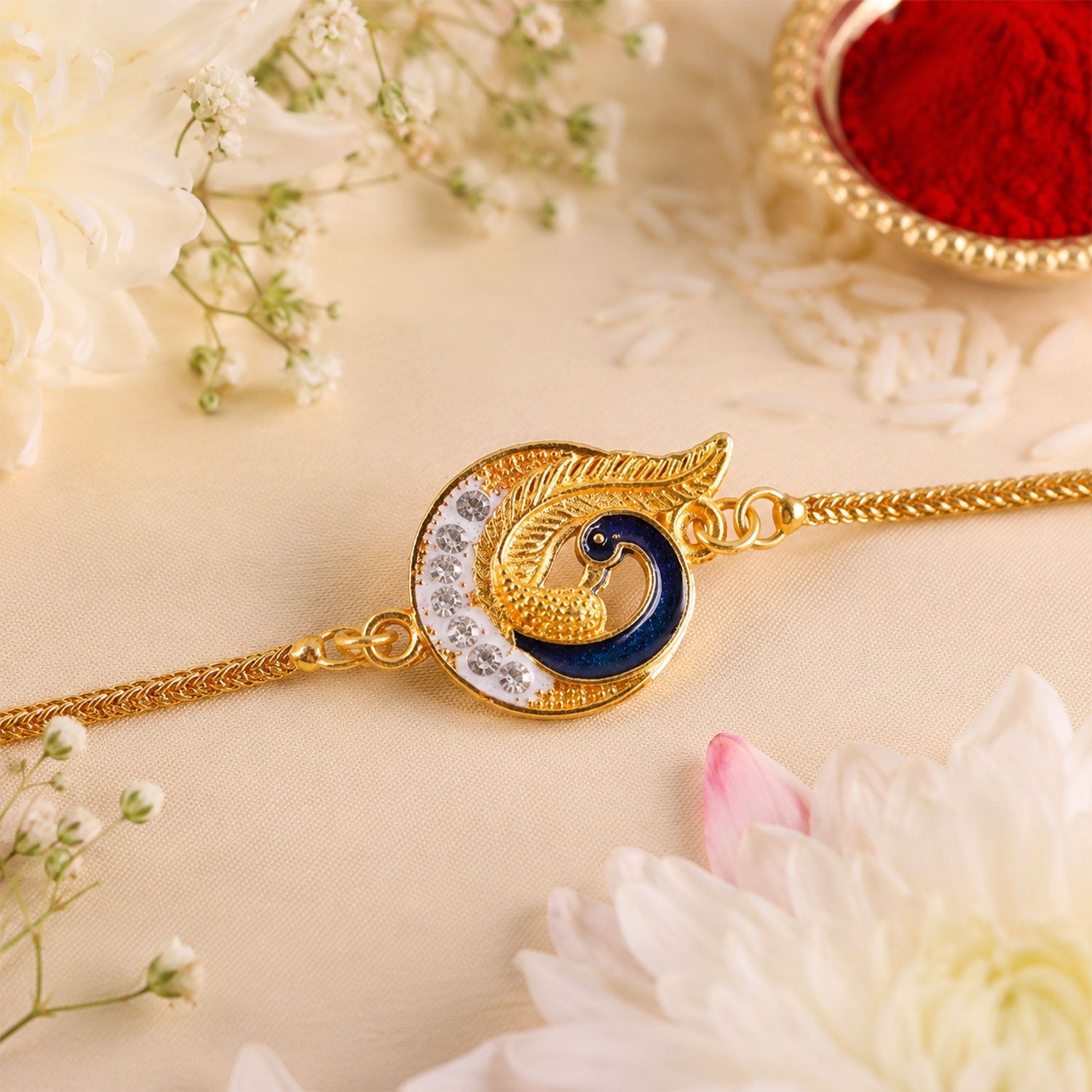 Peacock Paisley Stone Studded Premium Designer Rakhi for Brother