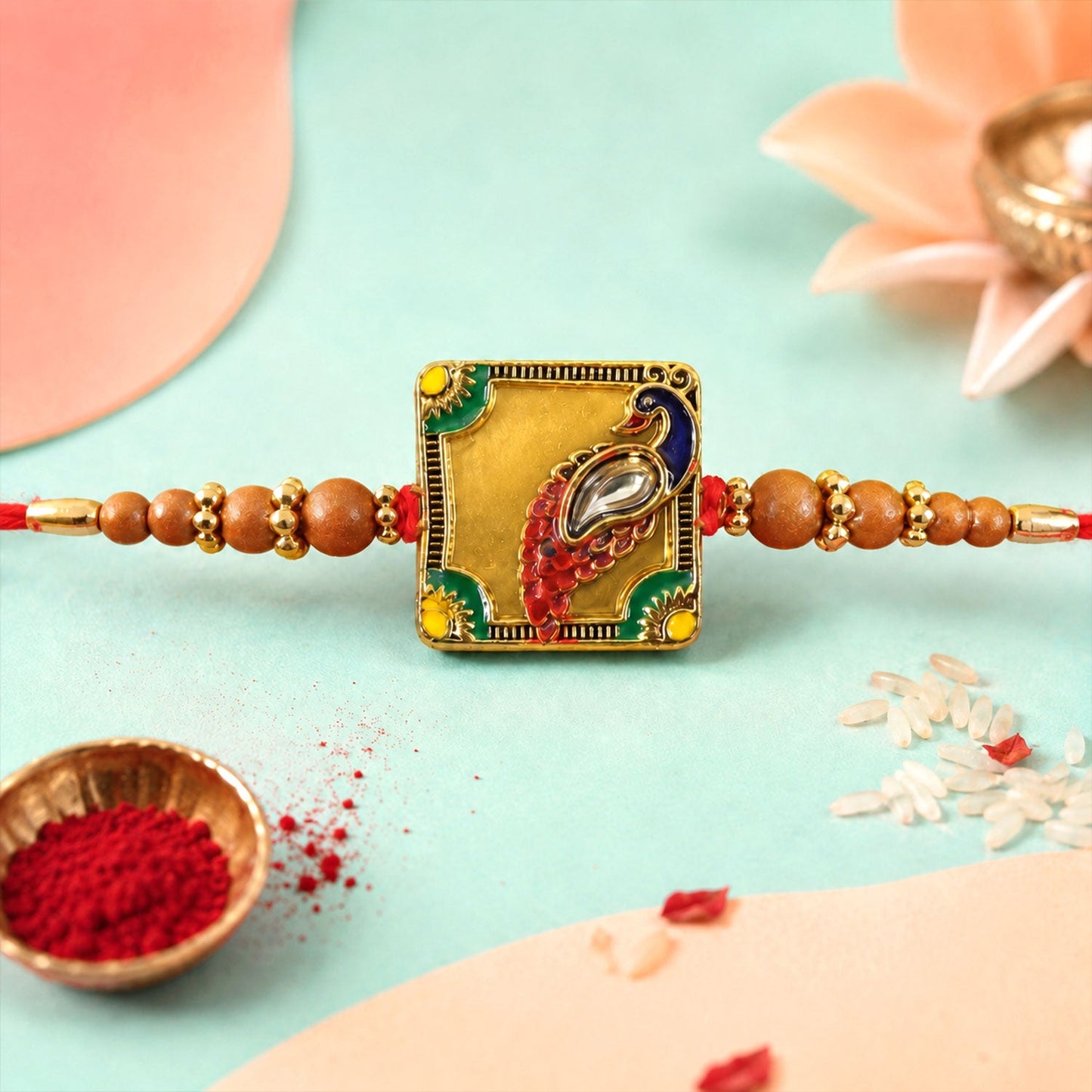 Peacock Square Stone Studded Designer Rakhi for Brother