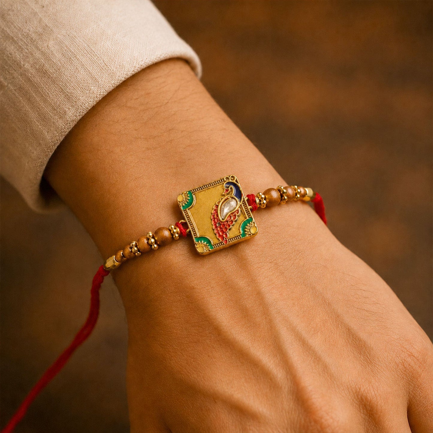 Peacock Square Stone Studded Designer Rakhi for Brother